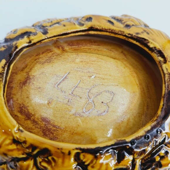 Pineapple Studio Pottery Artist Signed LL Vintage 1983 Yellow Green Brown Bowl - Picture 2 of 12